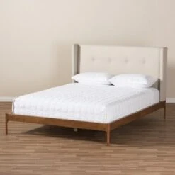 Brooklyn Mid Century Modern Walnut Wood Fabric Upholstered Platform Bed Beige - Baxton Studio 18 Brooklyn Mid Century Modern Walnut Wood Fabric Upholstered Platform Bed Beige - Baxton Studio -Home Furniture Shop-Baxton Studio GUEST 9bbd228e 95b1 4aac a3f6 8016dee1de99