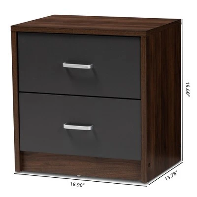 Hansel 2 Drawer And Finished Nightstand Brown/Gray - Baxton Studio 3 Hansel 2 Drawer And Finished Nightstand Brown/Gray - Baxton Studio