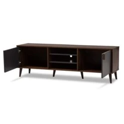 Samuel Finished TV Stand For TVs Up To 55" Walnut Brown/Dark Gray - Baxton Studio -Home Furniture Shop-Baxton Studio GUEST 9c31d321 48c3 43a3 bd9b 97826e313509