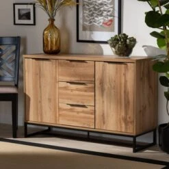 Reid Wood & Metal 3 Drawer Sideboard Buffet Oak/Black - Baxton Studio -Home Furniture Shop-Baxton Studio GUEST 9ce34f74 b95d 4b6f a930 0e91cdb67b96
