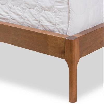 Brooklyn Mid Century Modern Walnut Wood Fabric Upholstered Platform Bed Beige - Baxton Studio 8 Brooklyn Mid Century Modern Walnut Wood Fabric Upholstered Platform Bed Beige - Baxton Studio - Image 6
