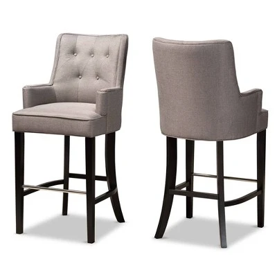 2pc Aldon Upholstered And Wood Bar Stool Set - Baxton Studio 11 2pc Aldon Upholstered And Wood Bar Stool Set - Baxton Studio - Image 9