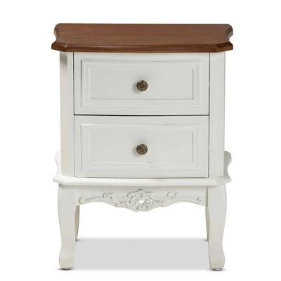 2 Drawer Darlene Wood Nightstand White/Cherry Brown - Baxton Studio 4 2 Drawer Darlene Wood Nightstand White/Cherry Brown - Baxton Studio - Image 2