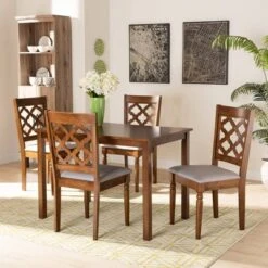 5pc Ramiro Wood Dining Set Gray/Walnut/Brown - Baxton Studio -Home Furniture Shop-Baxton Studio GUEST 9d7fbd65 592d 4d4d a38e 24bbf683f578