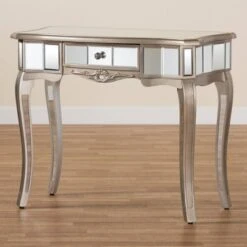 Elgin Brushed Wood And Mirrored Glass 1 Drawer Console Table Silver/Mirror - Baxton Studio -Home Furniture Shop-Baxton Studio GUEST 9df93957 8564 4b7c 8d3c a7b685434fd7