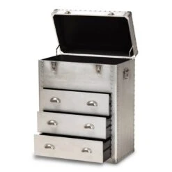 Serge Metal 3 Drawer Accent Storage Chest Silver - Baxton Studio