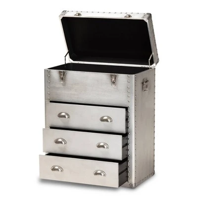 Serge Metal 3 Drawer Accent Storage Chest Silver - Baxton Studio 3 Serge Metal 3 Drawer Accent Storage Chest Silver - Baxton Studio