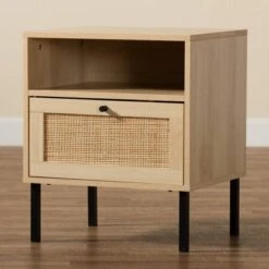 Caterina Wood And Natural Rattan 1 Door End Table Natural Brown/Black - Baxton Studio -Home Furniture Shop-Baxton Studio GUEST 9f293379 de21 4ce1 bb86 7cd6c3559408