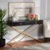 Madan Wood And Metal 2 Drawer Console Table Black/Gold - Baxton Studio -Home Furniture Shop-Baxton Studio GUEST 9f54b713 4d93 4520 8933 3116eeec9b43