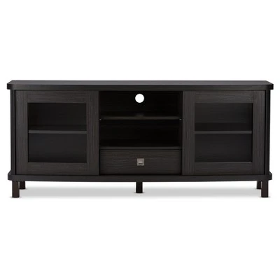 Walda Wood Cabinet With 2 Sliding Doors And 1 Drawer TV Stand For TVs Up To 60" Dark Brown/Gray - Baxton Studio 4 Walda Wood Cabinet With 2 Sliding Doors And 1 Drawer TV Stand For TVs Up To 60" Dark Brown/Gray - Baxton Studio - Image 2