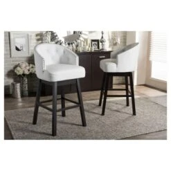 Set Of 2 Avril Modern And Contemporary Faux Leather Tufted Swivel Barstool With Nail Heads Trim - White - Baxton Studio 7 Set Of 2 Avril Modern And Contemporary Faux Leather Tufted Swivel Barstool With Nail Heads Trim - White - Baxton Studio -Home Furniture Shop-Baxton Studio GUEST a0123449 11cc 4fc0 be0a 90387f1395d8