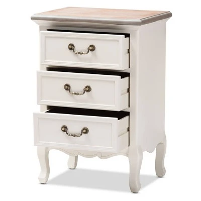 Capucine Two-Tone Natural Whitewashed Oak Finished Wood 3 Drawer Nightstand White - Baxton Studio 3 Capucine Two-Tone Natural Whitewashed Oak Finished Wood 3 Drawer Nightstand White - Baxton Studio