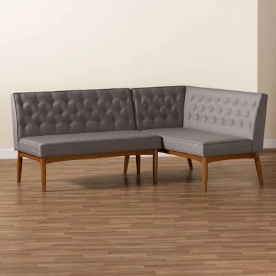 2pc Riordan Fabric Upholstered And Wood Dining Nook Banquette Set Gray/Walnut Brown - Baxton Studio 8 2pc Riordan Fabric Upholstered And Wood Dining Nook Banquette Set Gray/Walnut Brown - Baxton Studio - Image 6