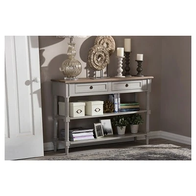 Edouard French Provincial Style Console Table With 2 Drawers - White/Light Brown - Baxton Studio 5 Edouard French Provincial Style Console Table With 2 Drawers - White/Light Brown - Baxton Studio - Image 3