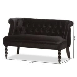 Flax Victorian Style Contemporary Velvet Fabric Upholstered 2 Seater Loveseat Black - Baxton Studio
