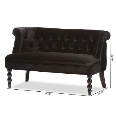 Flax Victorian Style Contemporary Velvet Fabric Upholstered 2 Seater Loveseat Black - Baxton Studio 3 Flax Victorian Style Contemporary Velvet Fabric Upholstered 2 Seater Loveseat Black - Baxton Studio