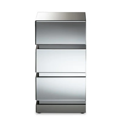 Sabrina Hollywood Regency Glamour Style Mirrored 3 - Drawer Nightstand - Baxton Studio 5 Sabrina Hollywood Regency Glamour Style Mirrored 3 - Drawer Nightstand - Baxton Studio - Image 3