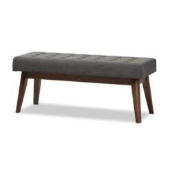 Elia Mid Century Modern Walnut Wood Fabric Button Tufted Bench - Baxton Studio -Home Furniture Shop-Baxton Studio GUEST a33d6801 002b 4af9 90aa c2f3df7ebb49