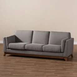 Baxton Studio Sava Fabric Upholstered Walnut Wood 3 Seater Sofa Gray - BaxtonStudio -Home Furniture Shop-Baxton Studio GUEST a35fba56 2cef 483b abf7 50243cf3053d