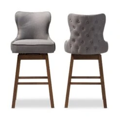 Gradisca Modern And Contemporary Wood Finishing Upholstered Barstools Set Of 2 - Baxton Studio