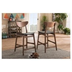 24" Latina Mid - Century Modern Faux Leather Upholstered Wood Finishing Counter Height Barstool Black - Baxton Studio -Home Furniture Shop-Baxton Studio GUEST a3eb7a45 e8a2 4c61 8006 e6cc2b2bb1ee