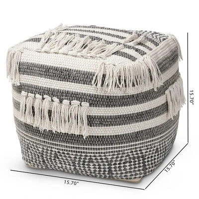 Kirby Handwoven Moroccan Inspired Pouf Ottoman Gray/Ivory - Baxton Studio 3 Kirby Handwoven Moroccan Inspired Pouf Ottoman Gray/Ivory - Baxton Studio