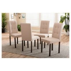 Baxton Studio Set Of 4 Andrew Modern And Contemporary Fabric Upholstered Grid-tufting Dining Chair
