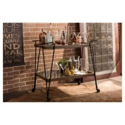 Jessica Rustic Industrial Style Textured Finish Metal Distressed Ash Wood Mobile Serving Bar Cart - Black & Brown - Baxton Studio -Home Furniture Shop-Baxton Studio GUEST a4213dff 65db 41b7 b429 3dab301a331c