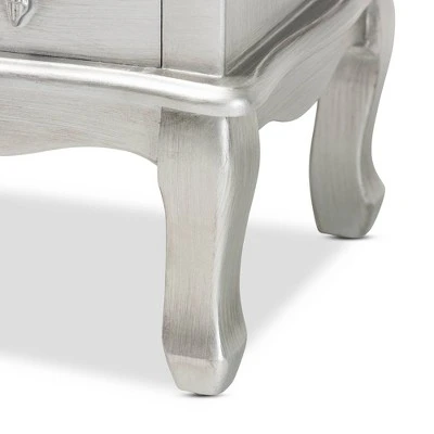 Callen Brushed Wood 3 Drawer Nightstand Silver - Baxton Studio 8 Callen Brushed Wood 3 Drawer Nightstand Silver - Baxton Studio - Image 6