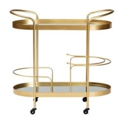 Kamal Glam Brushed Metal And Mirrored Glass 2 Tier Mobile Wine Bar Cart Gold - Baxton Studio -Home Furniture Shop-Baxton Studio GUEST a54c422e fedf 4da8 873e 3dbd2828b735