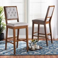 2pc Gideon Fabric Upholstered And Wood Barstool Set Gray/Walnut Brown - Baxton Studio -Home Furniture Shop-Baxton Studio GUEST a54d1d68 4b70 4d06 9823 83223099295f