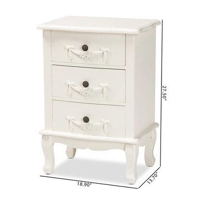 Callen Wood 3 Drawer Nightstand White - Baxton Studio 11 Callen Wood 3 Drawer Nightstand White - Baxton Studio - Image 9