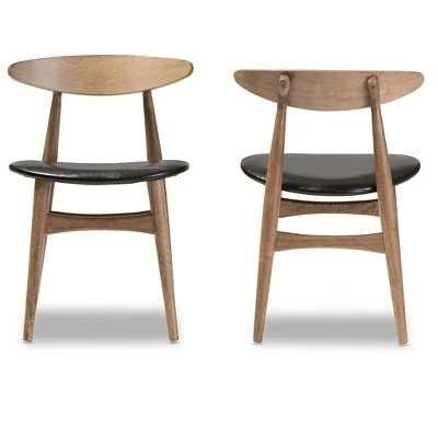 Set Of 2 Edna Mid-Century Modern French Black Faux Leather & Oak Light Brown Finishing Wood Dining Chairs - Baxton Studio 3 Set Of 2 Edna Mid-Century Modern French Black Faux Leather & Oak Light Brown Finishing Wood Dining Chairs - Baxton Studio