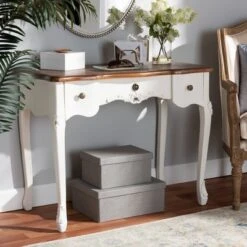 Sophie Small 3 Drawer Wood Console Table White/Brown - Baxton Studio -Home Furniture Shop-Baxton Studio GUEST a6493cbb 3ab4 46d5 b423 5ec54f064638