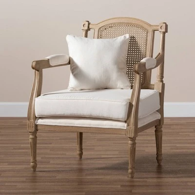 Clemence Upholstered Whitewashed Wood Accent Chair Ivory/Oak - Baxton Studio 4 Clemence Upholstered Whitewashed Wood Accent Chair Ivory/Oak - Baxton Studio - Image 2