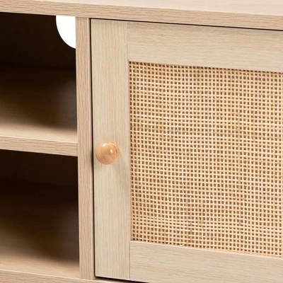 Sebille Wood With Natural Rattan 2 Door TV Stand For TVs Up To 45" Light Brown - Baxton Studio 6 Sebille Wood With Natural Rattan 2 Door TV Stand For TVs Up To 45" Light Brown - Baxton Studio - Image 4