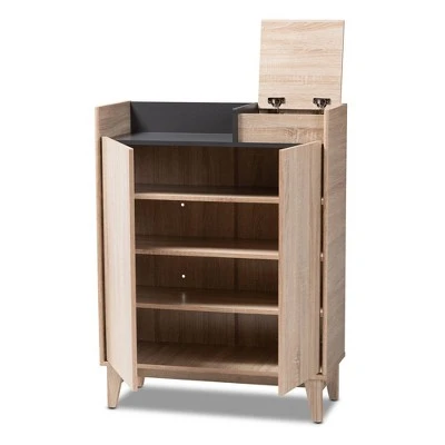 Fella Two-Tone Oak And Entryway Shoe Cabinet With Lift Top Storage Compartment Brown - Baxton Studio 11 Fella Two-Tone Oak And Entryway Shoe Cabinet With Lift Top Storage Compartment Brown - Baxton Studio - Image 9