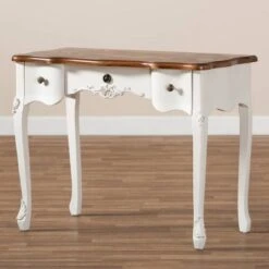 Sophie Small 3 Drawer Wood Console Table White/Brown - Baxton Studio -Home Furniture Shop-Baxton Studio GUEST a784147f 800c 414d af07 e6e86ba0227b