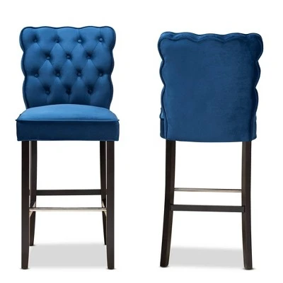 2pc Daphne Velvet Fabric Upholstered And Wood Counter Height Barstool Set - Baxton Studio 3 2pc Daphne Velvet Fabric Upholstered And Wood Counter Height Barstool Set - Baxton Studio