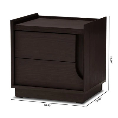 Larsine Finished 2 Drawer Nightstand Brown - Baxton Studio 5 Larsine Finished 2 Drawer Nightstand Brown - Baxton Studio - Image 3