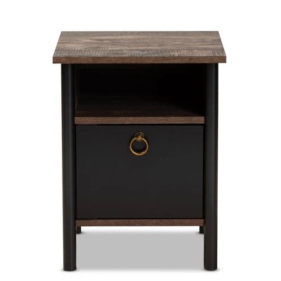 Vaughan Two-Tone Rustic Finished Wood Nightstand Walnut - Baxton Studio 4 Vaughan Two-Tone Rustic Finished Wood Nightstand Walnut - Baxton Studio - Image 2