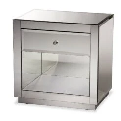 Rochadh Hollywood Glamour Style 1 Drawer And 1 Shelf Nightstand And Bedside Table Silver - Baxton Studio -Home Furniture Shop-Baxton Studio GUEST a810fd35 7902 442c 9892 68c11a5564d0