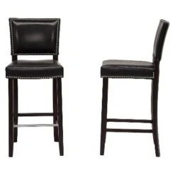 Set Of 2 Aries Modern Barstools With Nail Head Trim Black - Baxton Studio