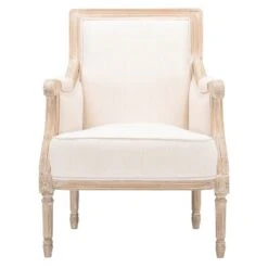 Chavanon Wood & Linen Traditional French Accent Chair Light Beige - Baxton Studio