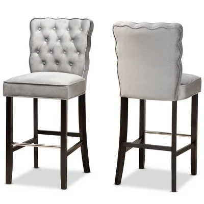 2pc Daphne Velvet Fabric Upholstered And Wood Counter Height Barstool Set - Baxton Studio 11 2pc Daphne Velvet Fabric Upholstered And Wood Counter Height Barstool Set - Baxton Studio - Image 9