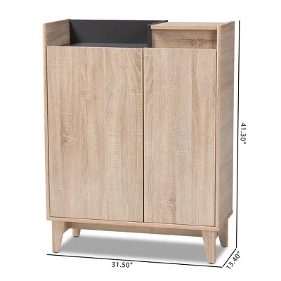 Fella Two-Tone Oak And Entryway Shoe Cabinet With Lift Top Storage Compartment Brown - Baxton Studio 6 Fella Two-Tone Oak And Entryway Shoe Cabinet With Lift Top Storage Compartment Brown - Baxton Studio - Image 4