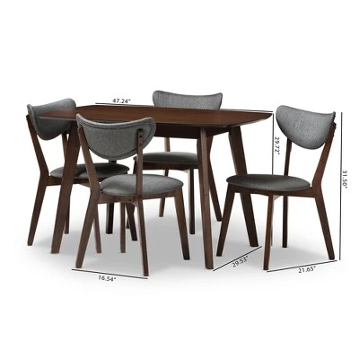 5pc Hadrea Mid Century Modern Walnut Finished Fabric Upholstered Dining Set Dark Gray - Baxton Studio 7 5pc Hadrea Mid Century Modern Walnut Finished Fabric Upholstered Dining Set Dark Gray - Baxton Studio - Image 5