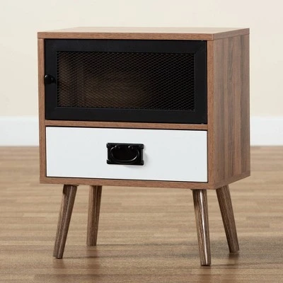 Hubbard Two-Tone Wood And Metal 1 Drawer Nightstand Natural Brown/Black/White - Baxton Studio 11 Hubbard Two-Tone Wood And Metal 1 Drawer Nightstand Natural Brown/Black/White - Baxton Studio - Image 9