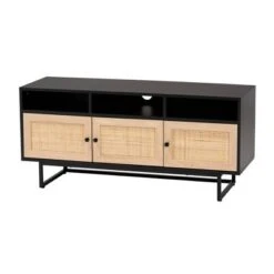 Declan Wood And Natural Rattan 3 Door TV Stand Espresso Brown/Black - Baxton Studio -Home Furniture Shop-Baxton Studio GUEST a9dd7b84 0829 4e79 bdbe b2e5c9ec2210