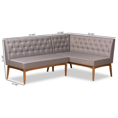 2pc Riordan Fabric Upholstered And Wood Dining Nook Banquette Set Gray/Walnut Brown - Baxton Studio 9 2pc Riordan Fabric Upholstered And Wood Dining Nook Banquette Set Gray/Walnut Brown - Baxton Studio - Image 7